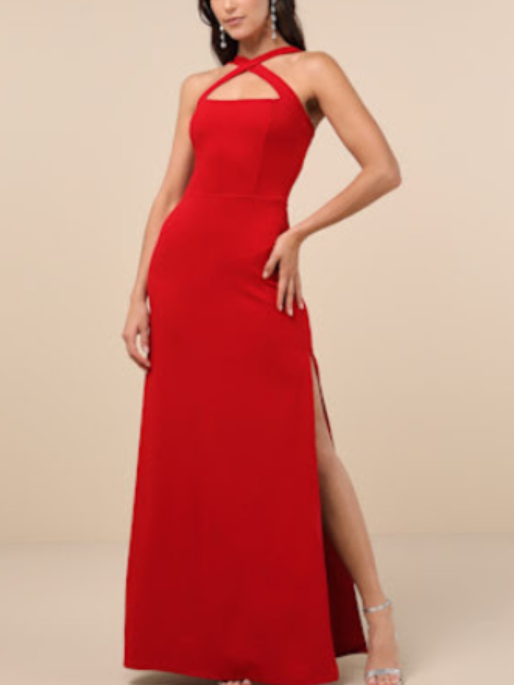 Lulus Red Cross-Neck Evening Gown